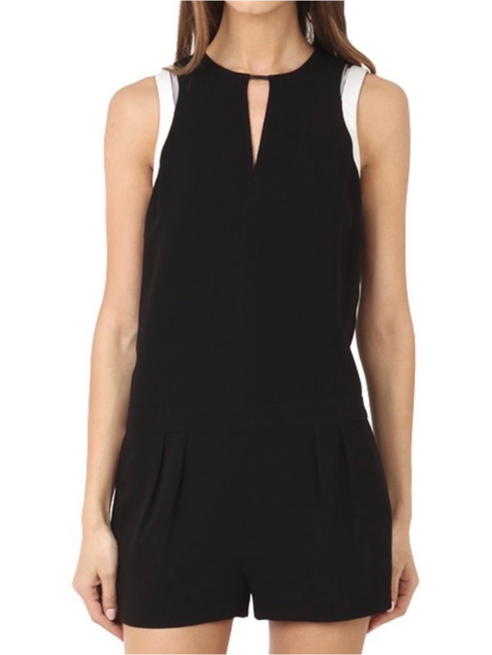 Rag & Bone Lana Black Keyhole Romper Lambskin Leather Trim Size 8 Open Back